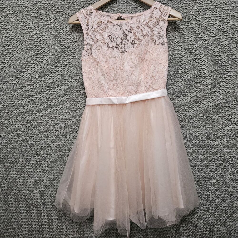NWT CINDY COLLECTION Girls Lace Tulle Dress Blush Sleeveless Bow Back Size M